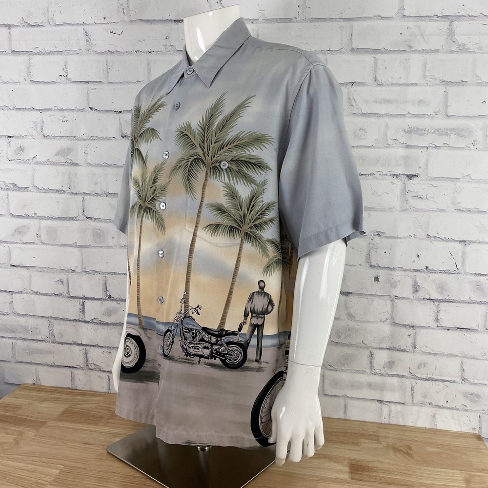 Tori Richard Shirt Men's Large‎ Harley Davidson Silk Button Up Motorcycle Palms